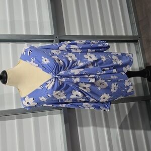 Cato Blue and White Floral Print Cold Shoulder Blouse Size 22/24W‎